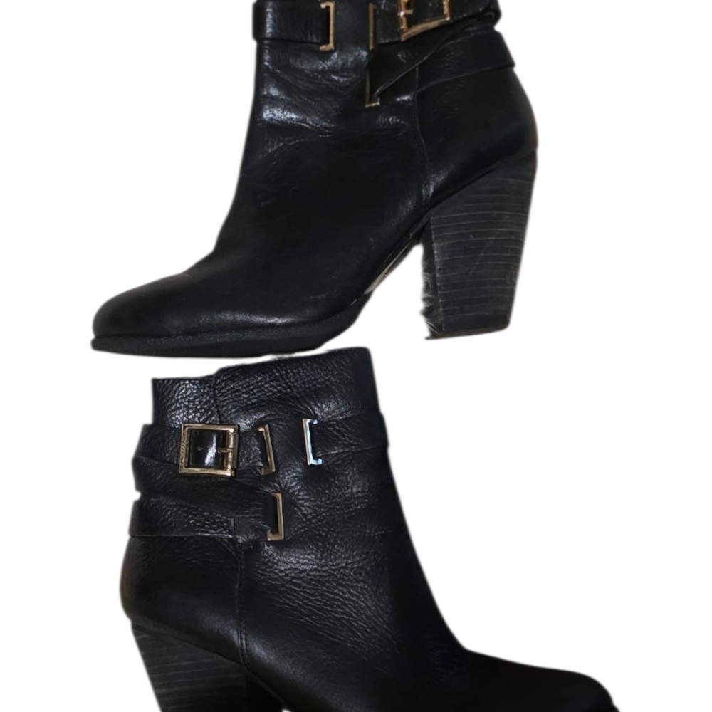Vince Camuto Black Leather Buckle Ankle Boots